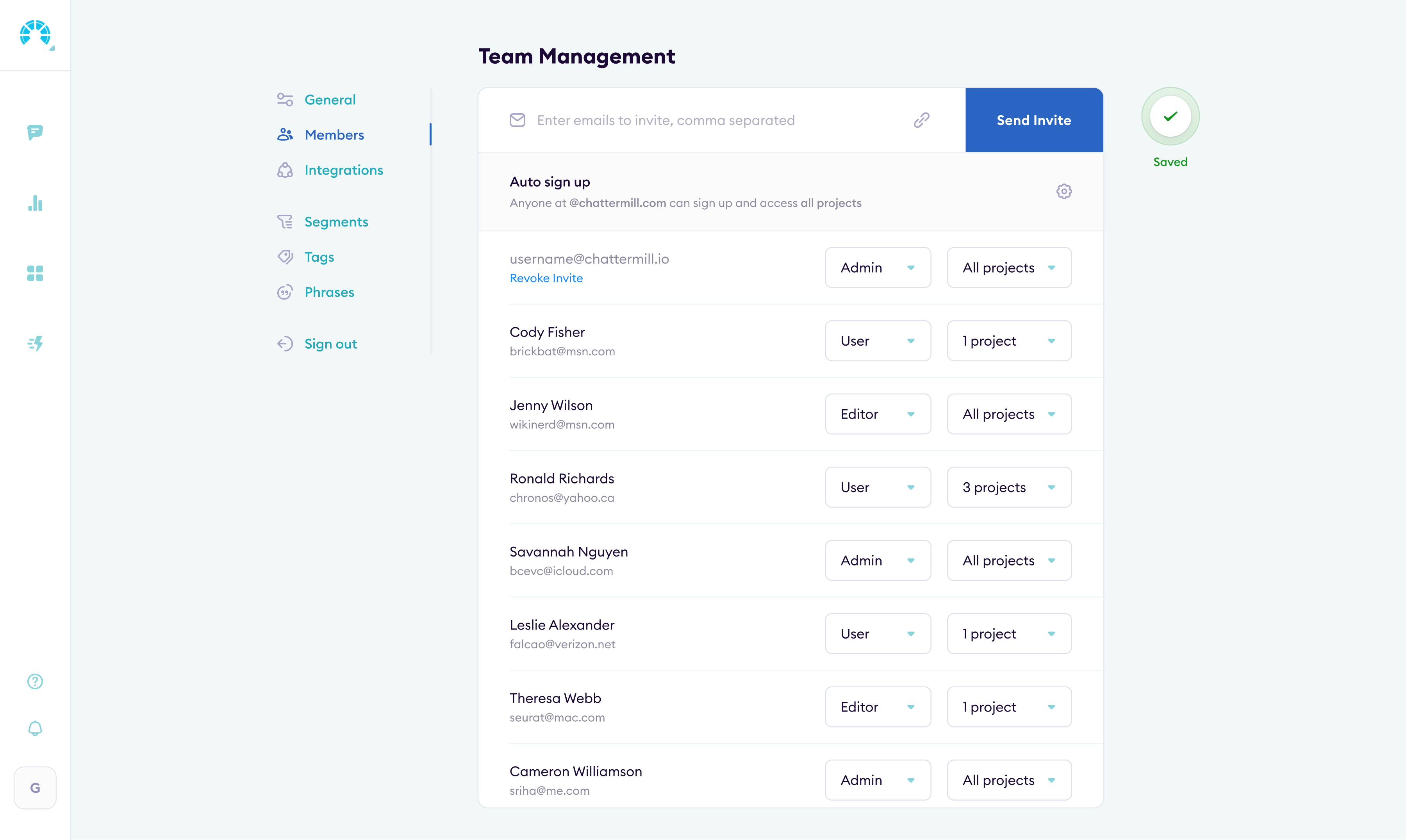 Settings integrations