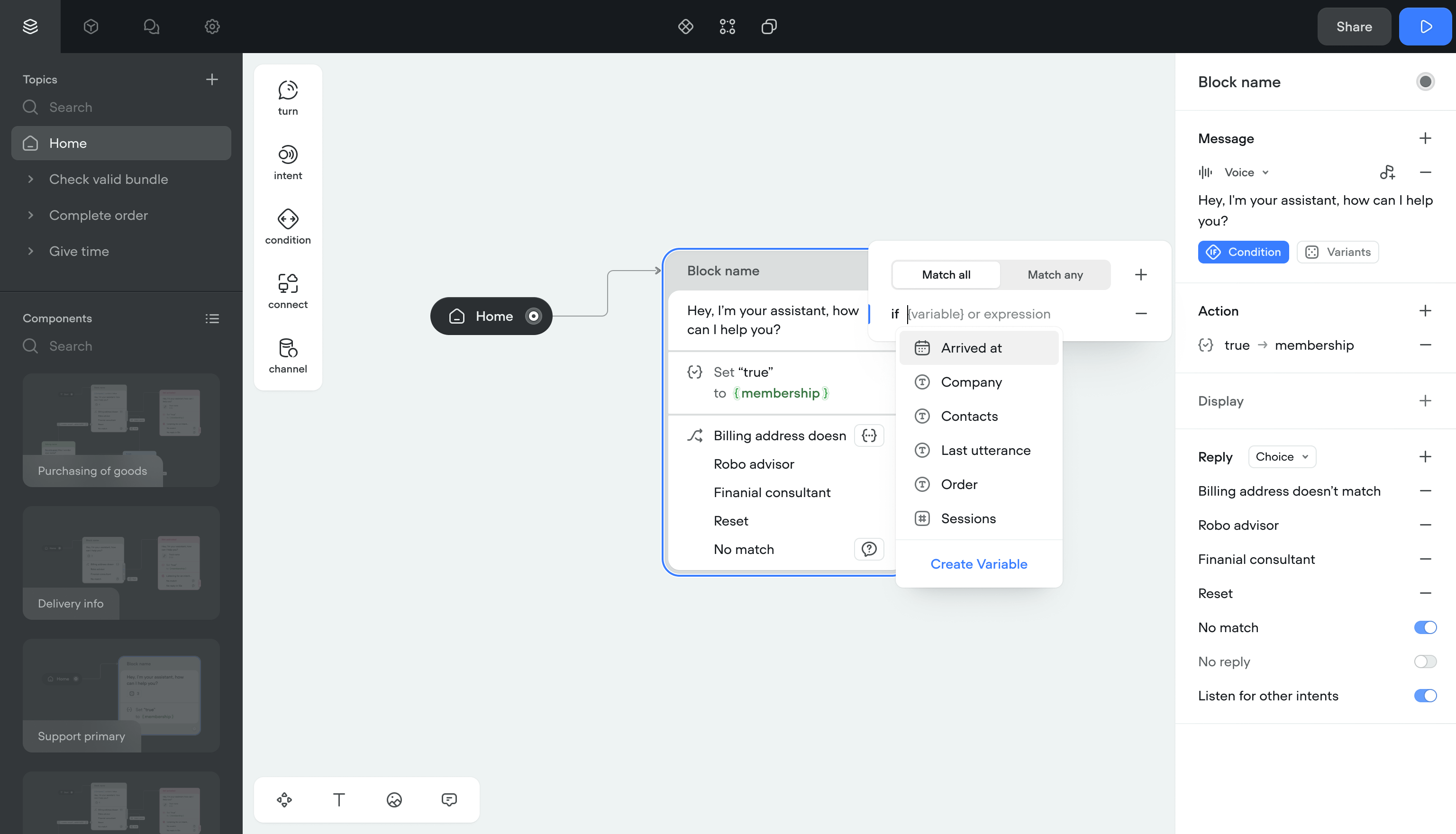 Variables and conditions